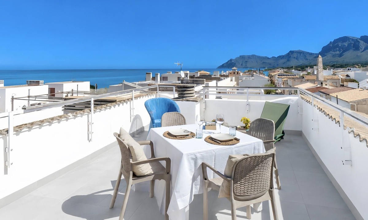 Colonia de Sant Pere Apartment | Apartment 'Miramar' with Sea and Mountain View, Private Terrace and Wi-Fi