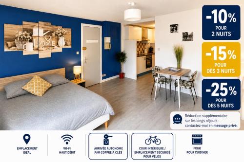 Moissac Apartment | Studio hyper-centre Moissac 30 m2 Calme Cour intérieure vélos logement entier